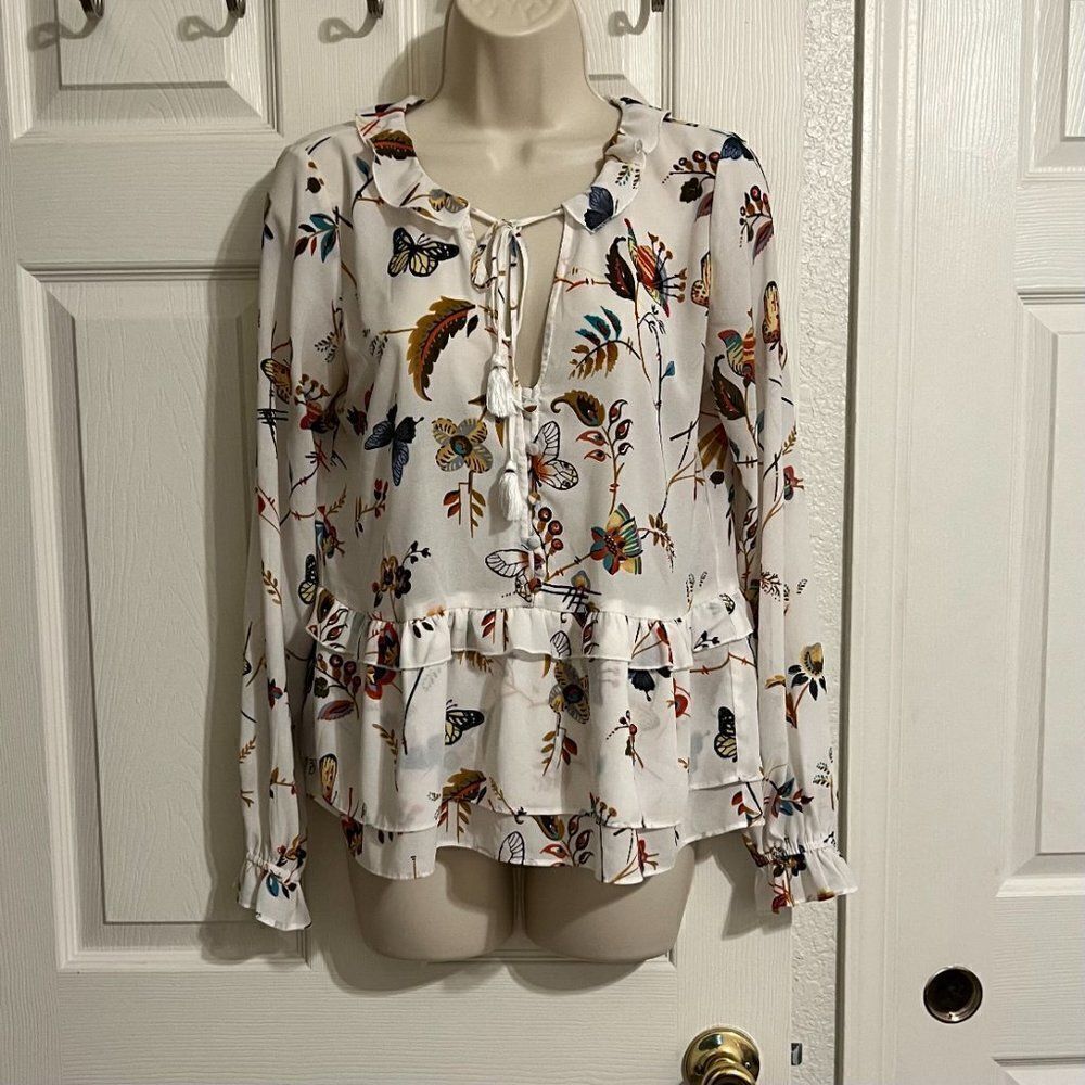Abercrombie & Fitch Peplum Long Sleeve Blouse W/Butterflies Size Small